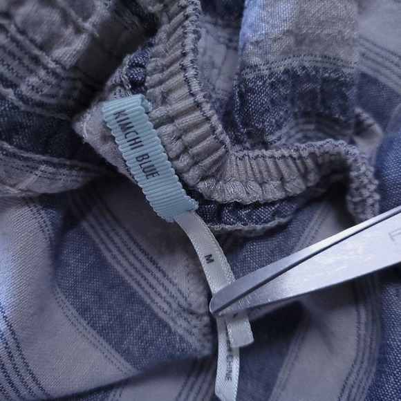 Kimchi Blue Linen Cotton Summer Dress Striped Medium Blue/Gray, Smocked Back - Picture 6 of 7